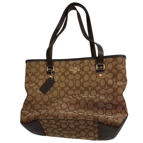 Coach Handbags - Coach Signature Beige and Dark Brown Shoulder Bag